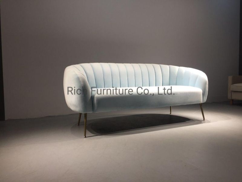 Living Room Furniture Lily Pumpkin Fabric Velvet Sofa Couch with Metal Legs Modern Sofa Chair