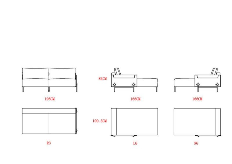 Factory Wholesale Living Room Home Furniture Hot Sale Leather Armrest Fabric Seat Metal Leg Modern Sectional L-Shaped Sofa for Sale
