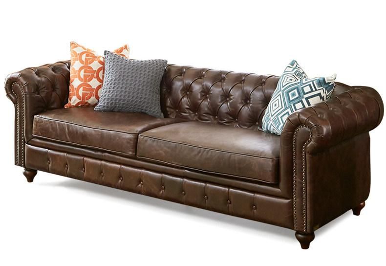 Luxury Antique Home Furniture Classic American Style Leather Chesterfield Sofa