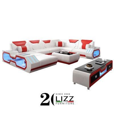 New Design for Living Room Furniture Functional Leather LED Sofa