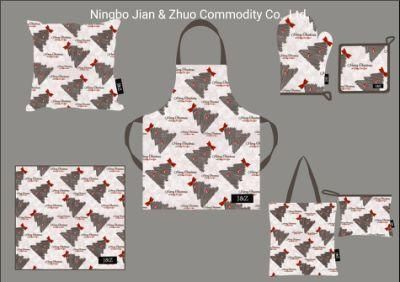 Custom Digital Printing Beautiful Christmas Tree Cotton or Polyester Household Textiles Kitchen Textile Set Accessories