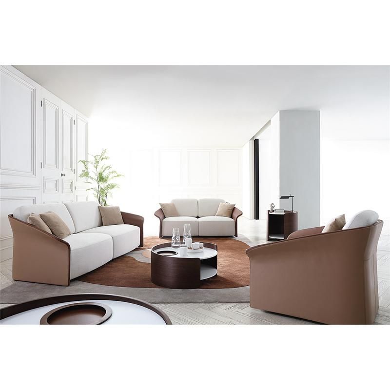 Wing Back Leather Armrest Fabric Modern Villa Apartment Hotel Lobby Furniture Living Room Sectional 1 2 3 Sofa