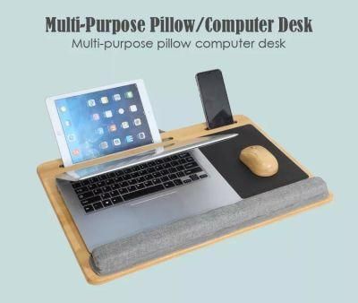 Portable Bamboo Coputer Desk Wooden Lap Tray Bed Sofa Desk with Soft Pillow Cushion Office Desk