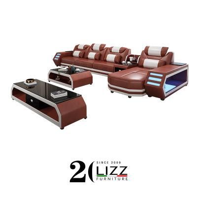 Stylish Functional LED Leather Furniture Leisure Living Room Sofa