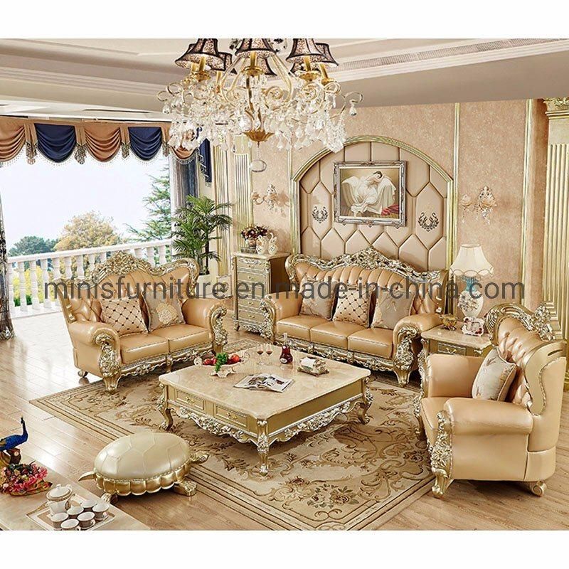 (MN-CSF16) Villa European Style Luxury Living Room Genuine Leather Sofa