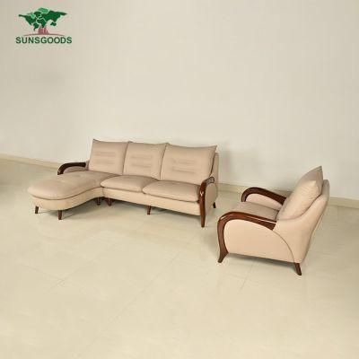 Genuine Leather Upholstered Solid Wood Sofa Design by Sunsgoods