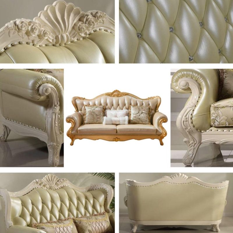 Wholesale Wood Carved Leather Sofa From Foshan Couch Factory