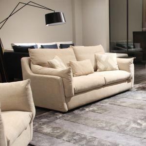 Beige Three Seat Fabric Sofa for Living Room Furniture