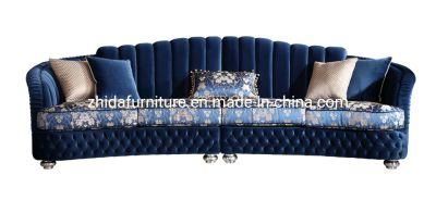 Luxury Big Size Living Room Furniture Navy Blue Velvet Villa Sofa