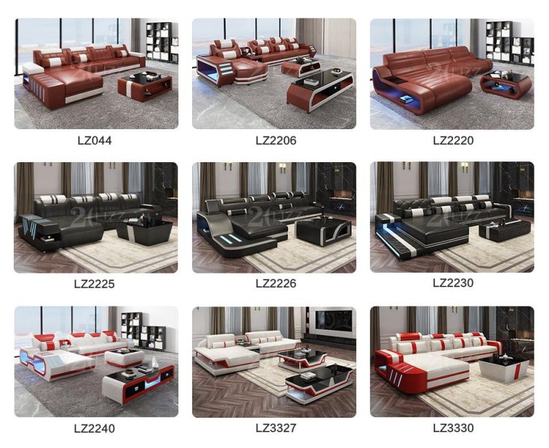 L Shape Living Room Home Modern Italian Genuine Leather Sectional LED Sofa