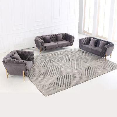 Foshan High Quality Modern Italian Style Living Room Furniture Sectional Dark Grey Fabric Velvet Couch