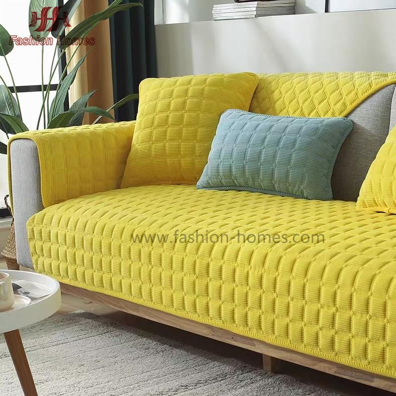 High Quality Solid Corduroy Square Embroidered Sofa Cover