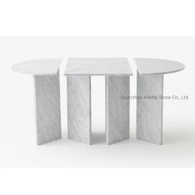 Natural White Calacatta White Marble Stone 6 Seater Dining Table Design