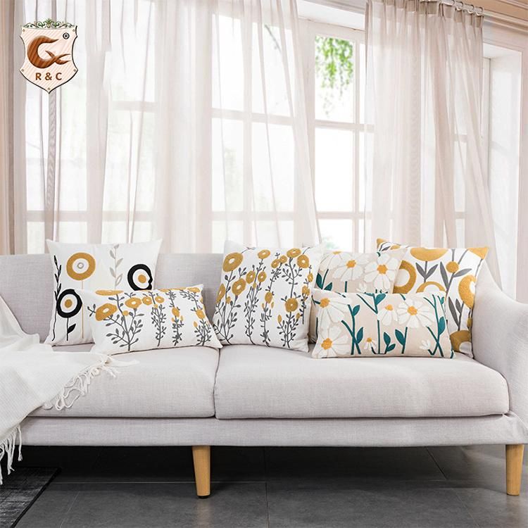 3D Digital Prints Flower Design Cushion Covers Floral New Arrival Linen Natural Modern Style Sofa Covers