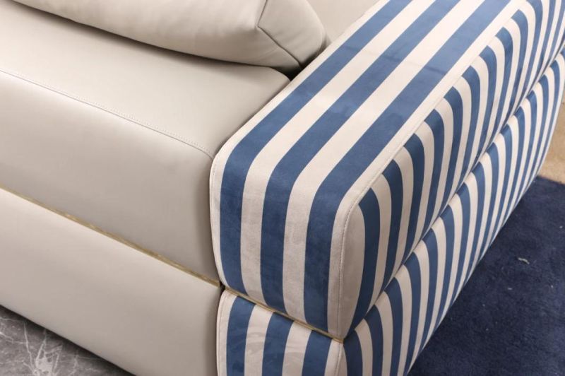 Italian Modern High Quality Stainless Steel Fabric Genuine Nubuck Leather Living Room Sofa Ls023