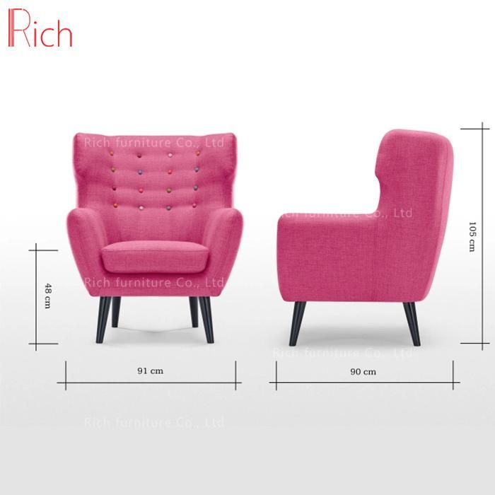 Whoslesale Home Furniture Pink Fabric Sofa Chair with Rainbow Buttons