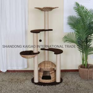 Modern Cat Tree with Waterhyacinth Cave and Flower Sofa