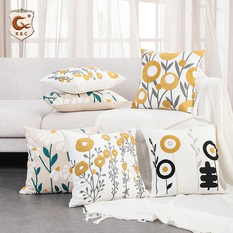 3D Digital Prints Flower Design Cushion Covers Floral New Arrival Linen Natural Modern Style Sofa Covers