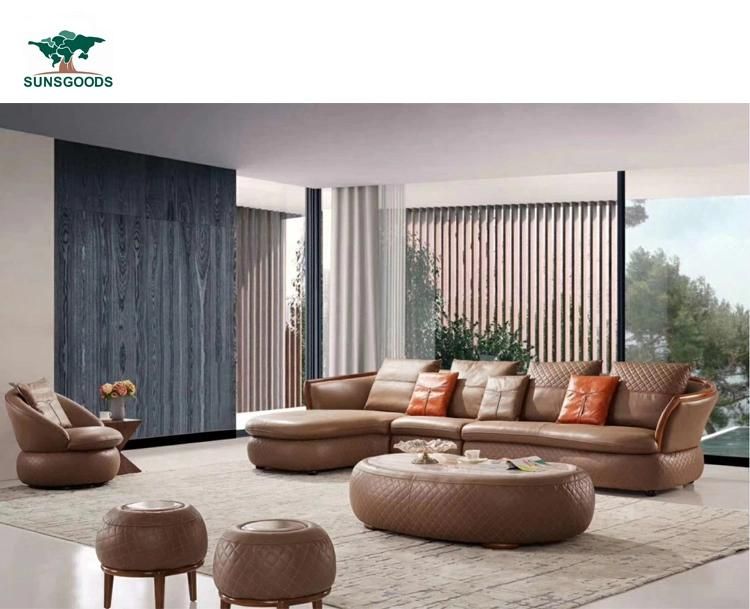 Modern Designsleisure PU Leather Home Furniture Genuine Leather Corner Sofa