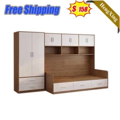 Chinese Modern Wooden School Dormitory Bedroom Furniture Set Double Kids Bunk Beds with Wardrobe