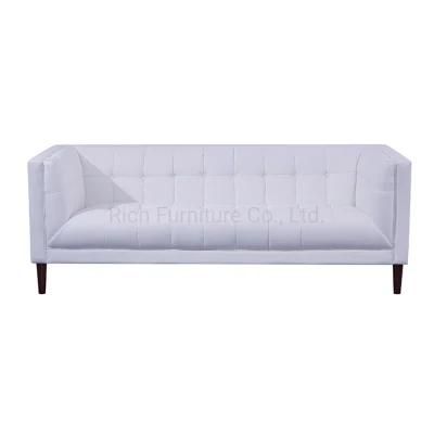 Modern European 3 Seater Sleeping Couch White Leather Living Room Wooden Sofa