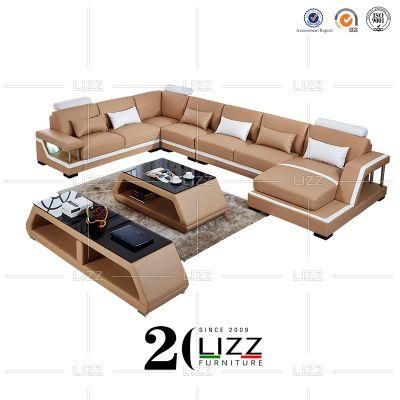 High Quality Living Room Furniture Modern LED Sectional Leather Leisure Sofa Set