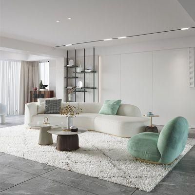 Modern Light Luxury White Curved Lamblike Fabric Living Room Sofa