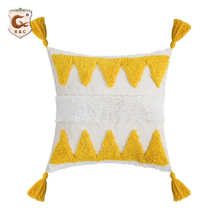 New Tufted Linen Embroidered Pillowcase Bohemian Folk Style Pillow Cover Sofa Bedroom Bed Decorative Cushion