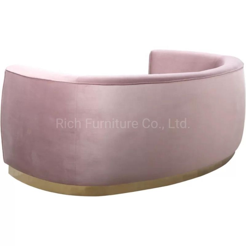 New Design Furniture Couch Pink Velvet Sofa in Gold Stainless Steel Base for Event Wedding Cafe Bar Retaurant Living Room