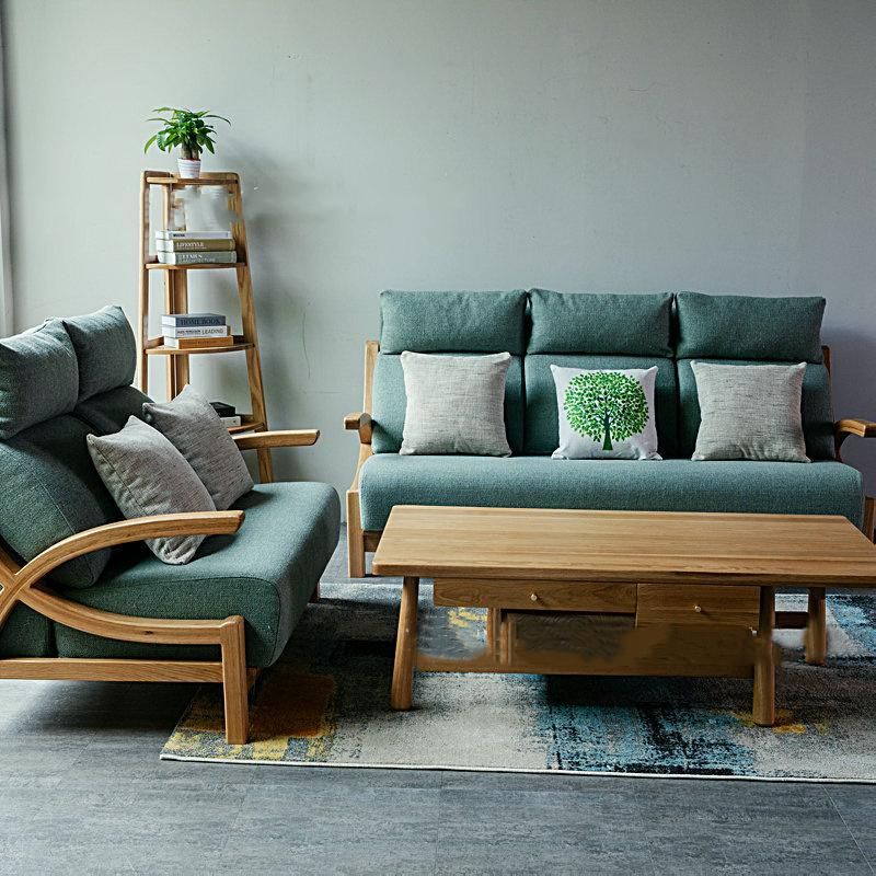 Nordic Small Apartment Living Room Solid Oak Wood Single Double Triple Corner Sofa 0259
