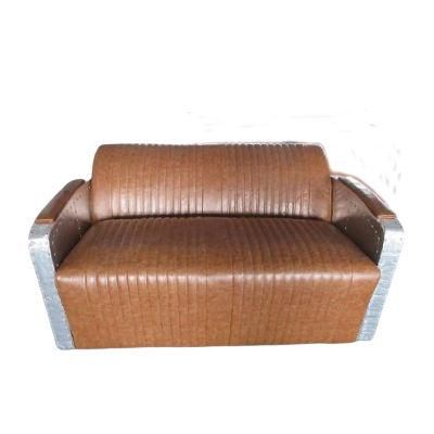 Antique Style Home Furniture Vintage Leather Sofa Aluminum Back Armchair