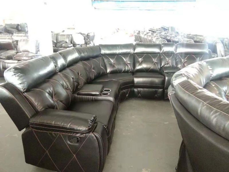 Leather Gel Sectional Reclining Sofa with Console for Living Room Furniture