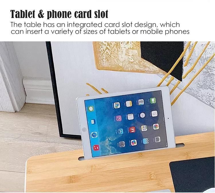 Portable Bamboo Laptop Stand Wooden Lap Tray Bed Sofa Desk with Soft Pillow Cushion Computer Desk with Phone Slot