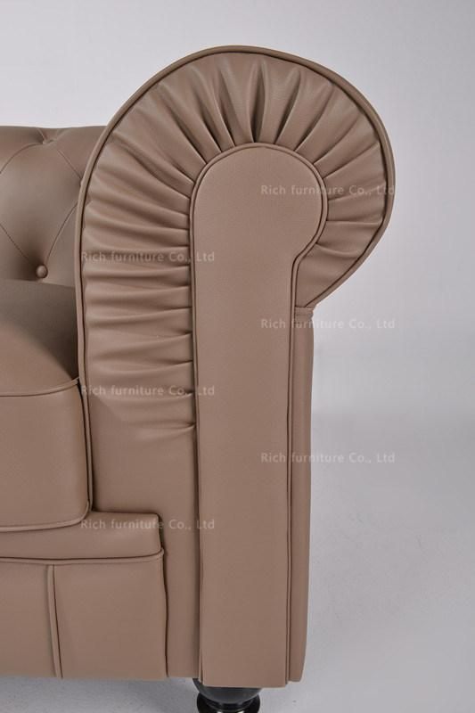 Wholesale Beige Leather PU Classic Chesterfield Sofa Furniture Couch for Hotel Living Room