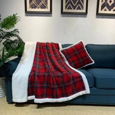 100% Polyester Red Check Printed Revsible Sherpa Bedding Sofa Blanket