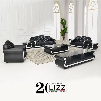 Chesterfield Natuzzi Stylish European Living Room 1+2+3 Italian Top Grain Genuine Leather Sofa Furniture Set