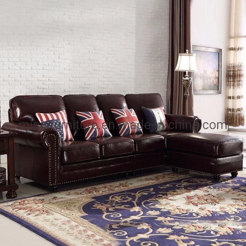 (MN-HSF13) English Style Home Living Room/Hotel Furniture Brown Leather 1+2+3 Sofa Set