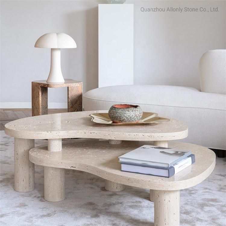 New Design Hotel Natural Travertine Sofa Side Table for Tea and Coffee