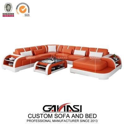 Wholesale Hotel Room Furniture Hi-Fi Audio Genuine Leather Sofa with Black Coffee Table