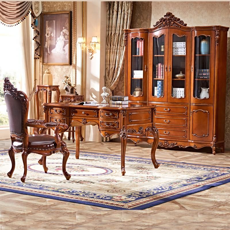 Home Office Furniture Wood Carved Executive Table with Leather Sofa Chair in Optional Furniture Color