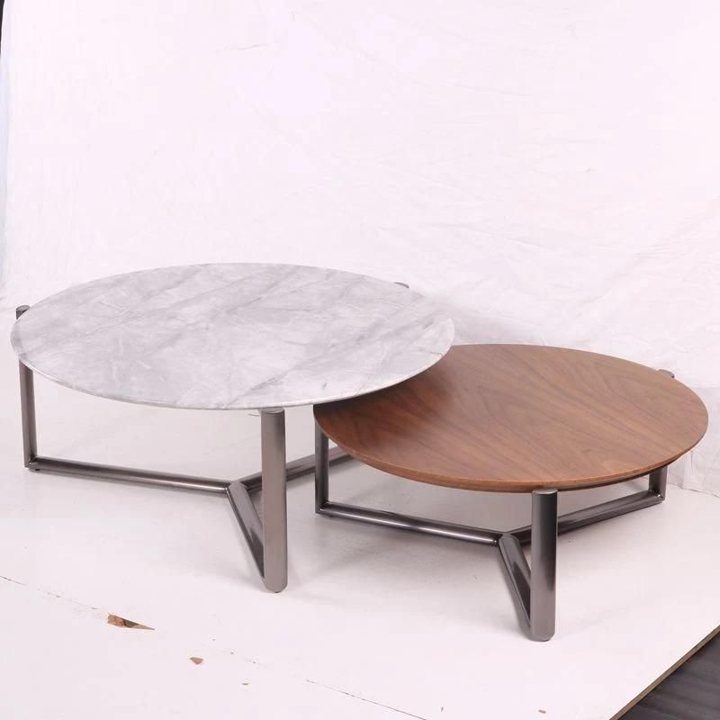 Round Coffee Table with Marble Wooden Top for Living Room Sofa Set