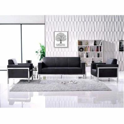 Office Furniture Stainless Steel Frame Black Leather Office Sofa