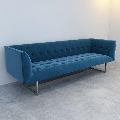 Stylish Edward 3 Seat Blue Velvet Sofa for Living Room