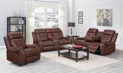 Air Leather Reclining Sofa with Drop Table and Console for Living Room Furniture