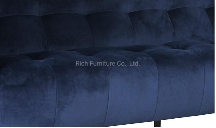 Metal Legs Dark Blue Velvet Upholstery Loveseat Sofa Furniture Tuffed Couch