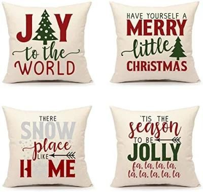 Christmas Pillow Covers 18X18 Set of 4 Red Green Winter Farmhouse Decor Holiday Saying Throw Cushion Case for Sofa Couch Home Decorations