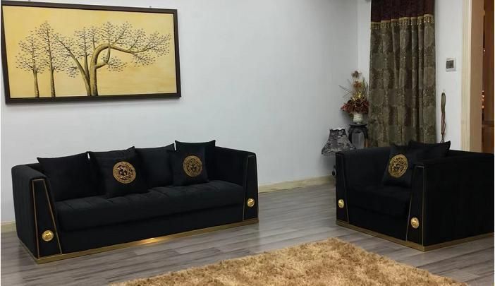 New High Quality PU Leather Italian Sofa Set Designs Luxury 3 Seater Sofa Gold Luxury Living Room Furniture Set Sofa