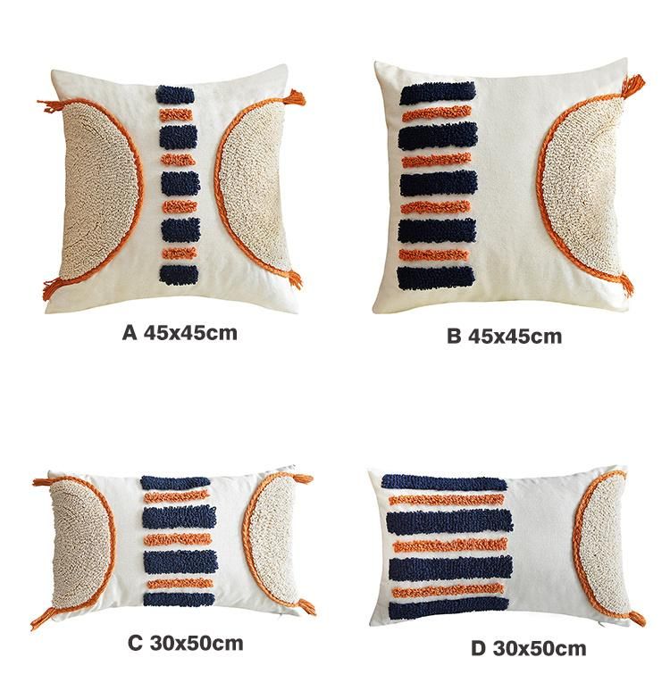 Morrocca Style Cushion Cover Pillow Cover Handmade Orange Navy Stripe Tufted Cushion for Home Decoration Sofa Couch Living Room Bed Room