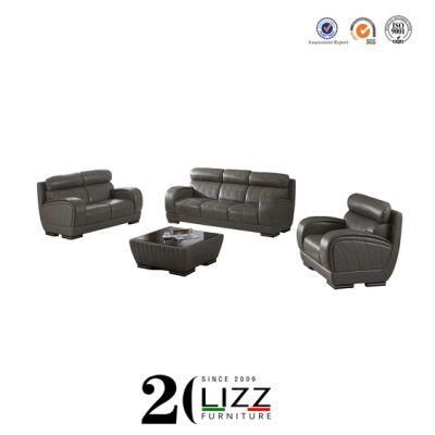 Modern Office Sectional Genuine Leather Sofa with Coffee Table