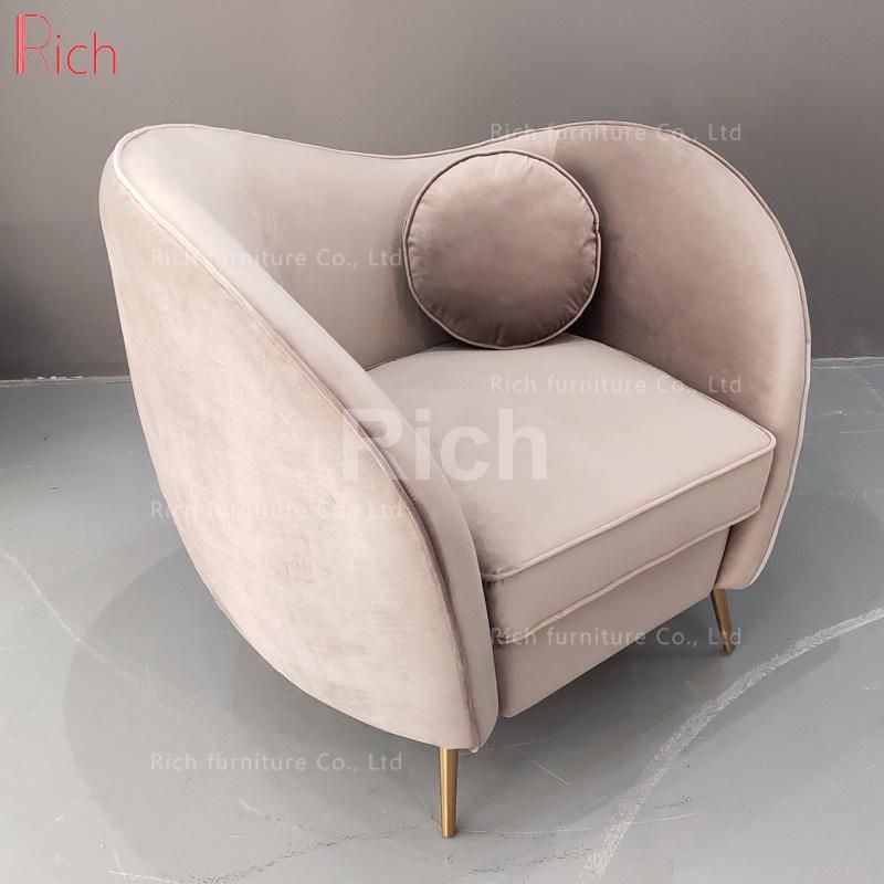 European Single Blue Velvet Fabric Living Room Furniture Gold Stainless Steel Legs Sofa